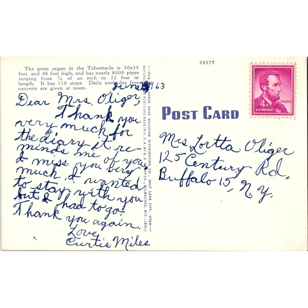 Vintage Mormon Tabernacle‎ Organ & Choir Postcard Salt Lake City Utah